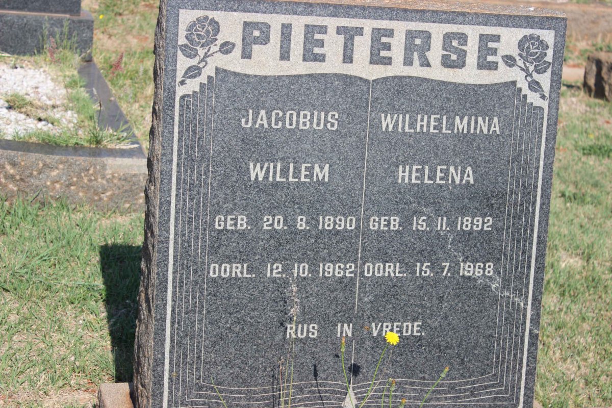 PIETERSE Jacobus Willem 1890-1962 &amp; Wilhelmina Helena 1892-1968