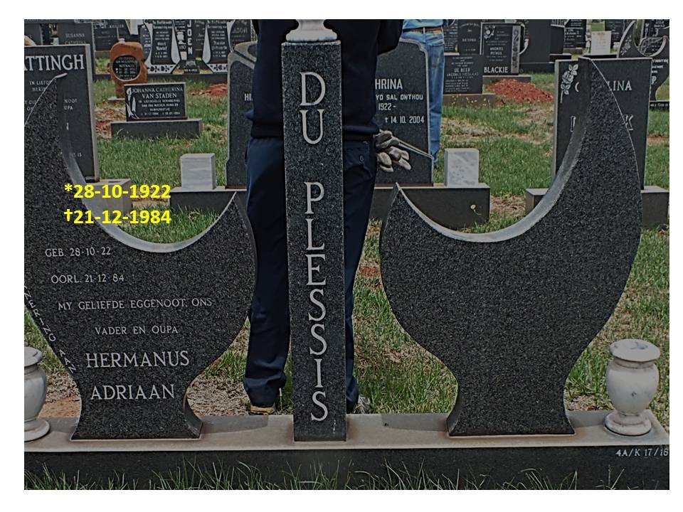 PLESSIS Hermanus Adriaan, du 1922-1984
