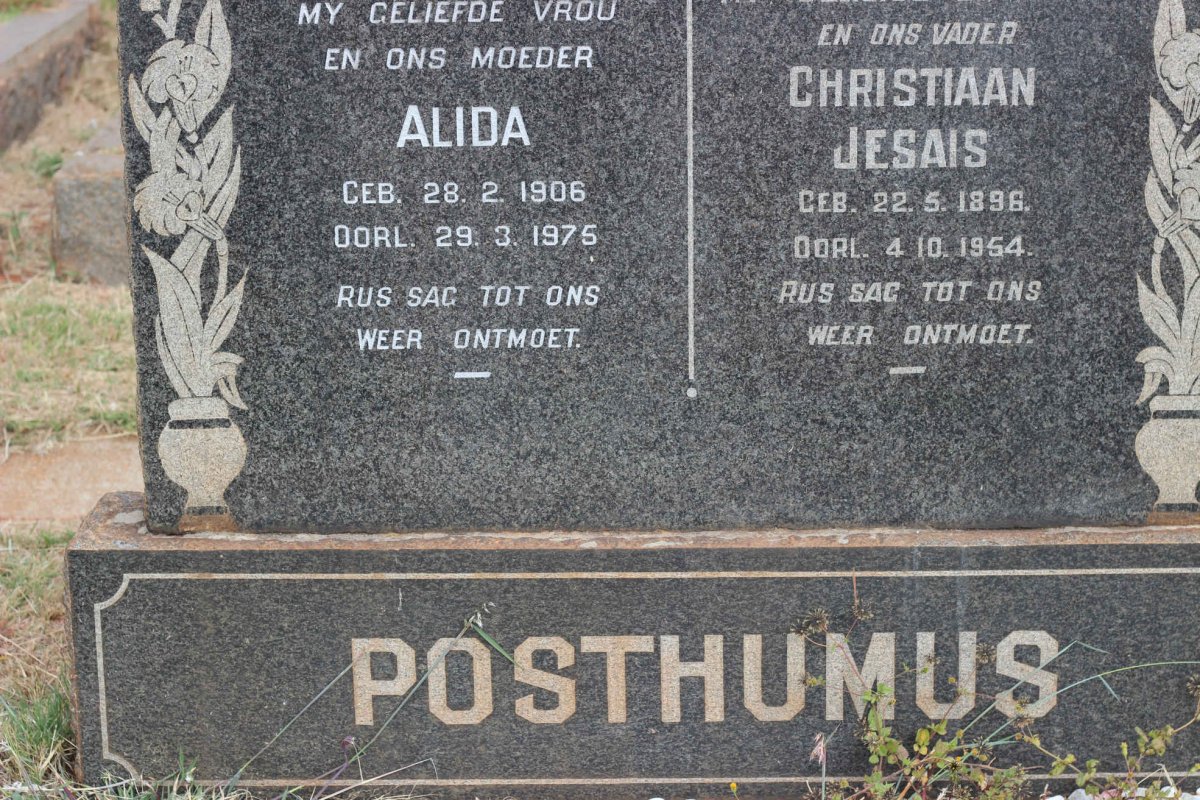 POSTHUMUS Christiaan Jesias 1896-1954 &amp; Alida 1906-1975