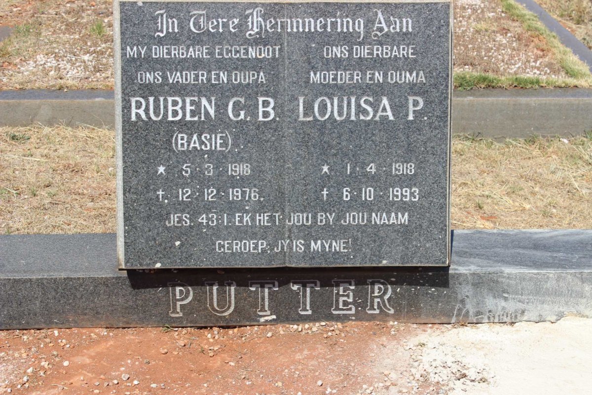 PUTTER Ruben G.B. 1918-1976 &amp; Louisa P. 1918-1993