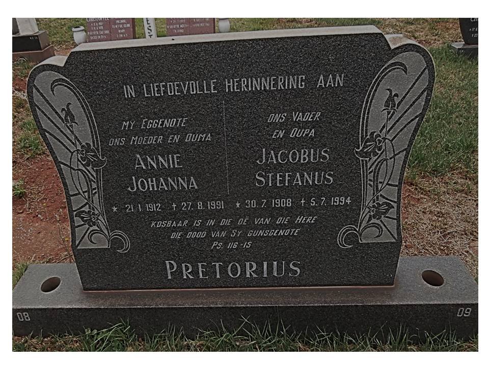 PRETORIUS Jacobus Stefanus 1908-1994 &amp; Annie Johanna 1912-1991