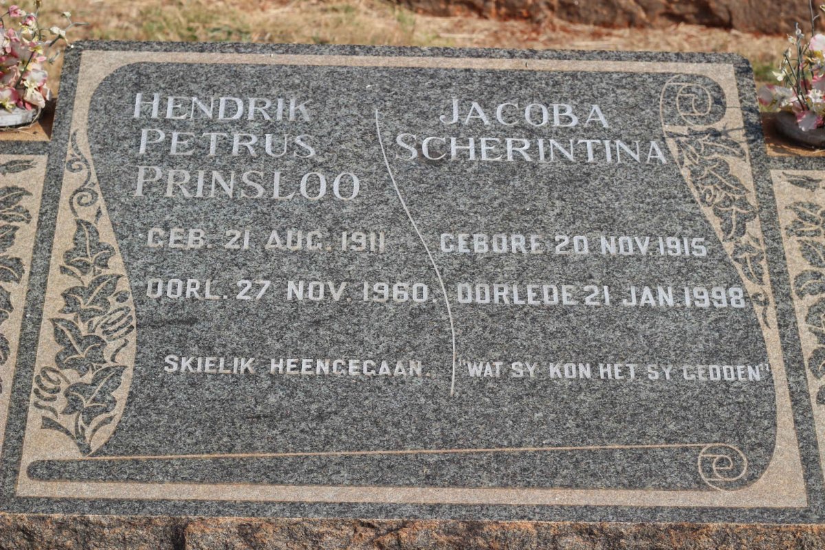PRINSLOO Hendrik Petrus 1911-1960 &amp; Jacoba SCHERINTINA 1915-1998