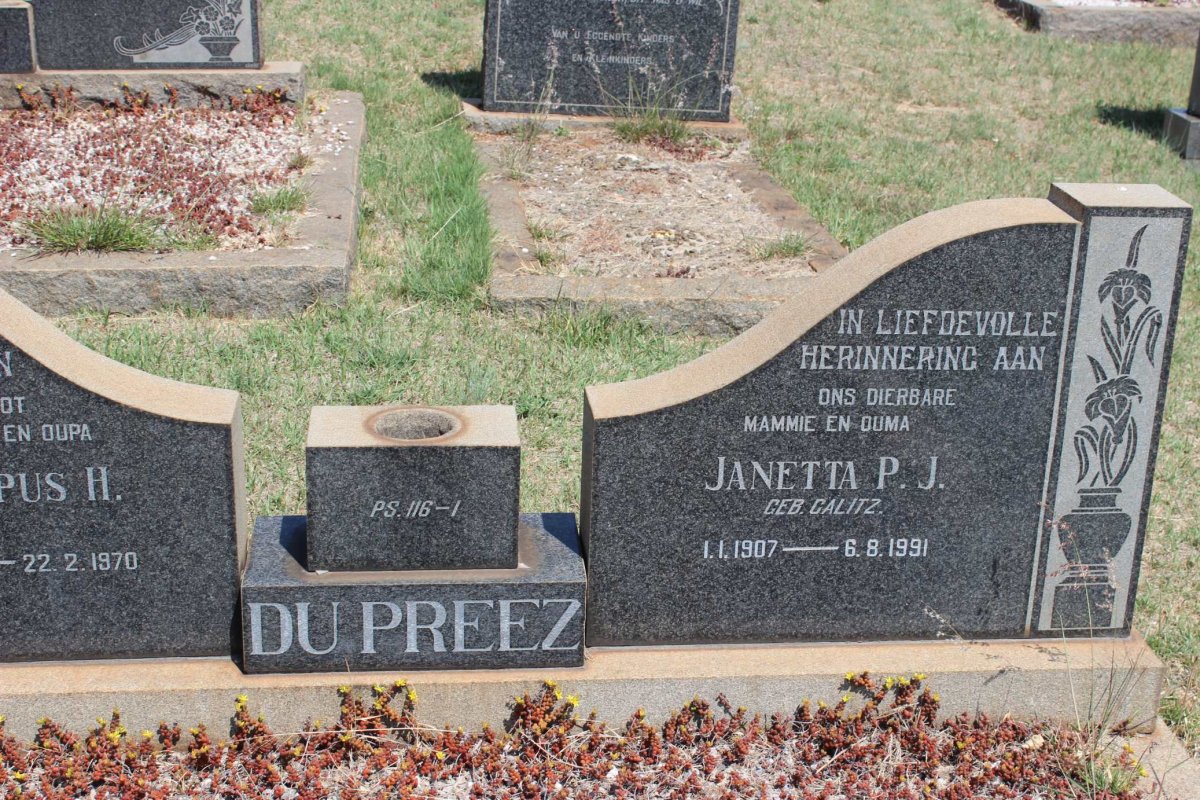 PREEZ Philippus H., du 1906-1970 &amp; Janetta P.J. CALITZ 1907-1991
