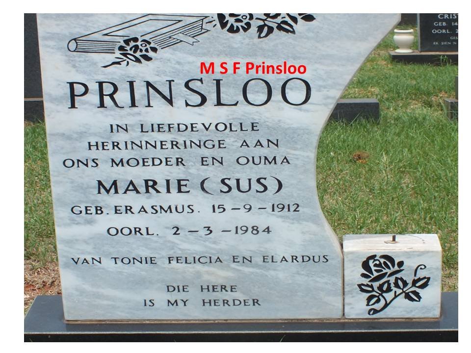 PRINSLOO Marie M.S.F. nee ERASMUS 1912-1984