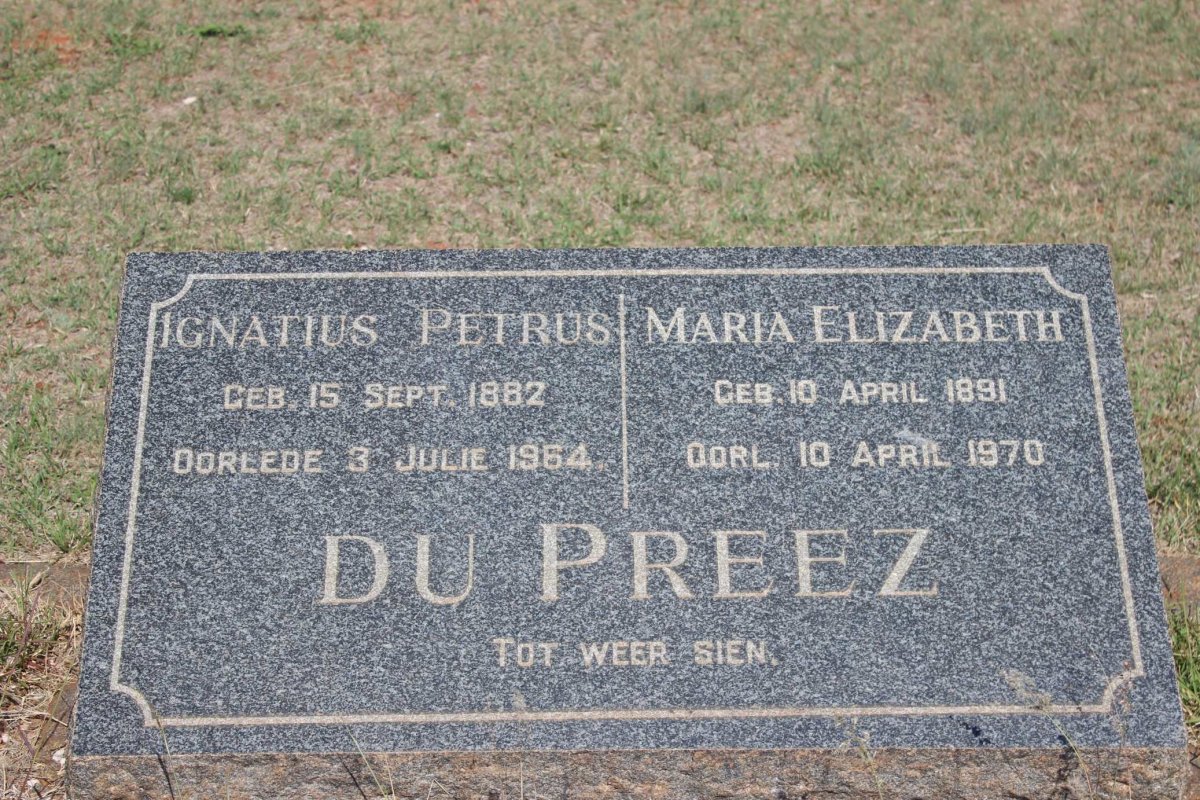 PREEZ Ignatius Petrus, du 1882-1964 &amp; Maria Elizabeth 1891-1970