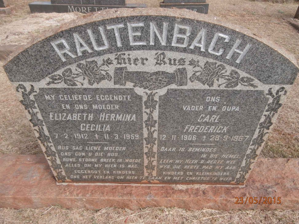 RAUTENBACH Carl Frederick 1906-1967 &amp; Elizabeth Hermina Cecilia 1912-1959