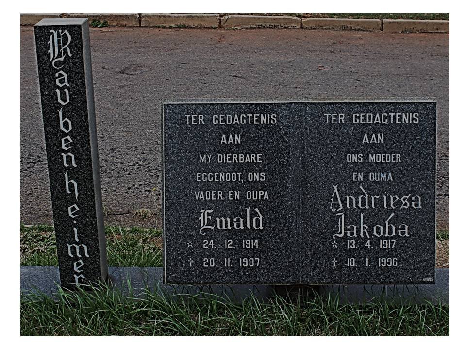 RAUBENHEIMER Ewald 1914-1987 &amp; Andriesa Jakoba 1917-1996