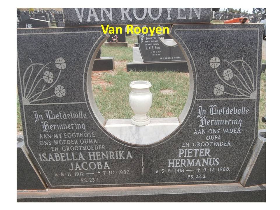 ROOYEN Pieter Hermanus, van 1918-1988 &amp; Isabella Henrika Jacoba 1912-1987
