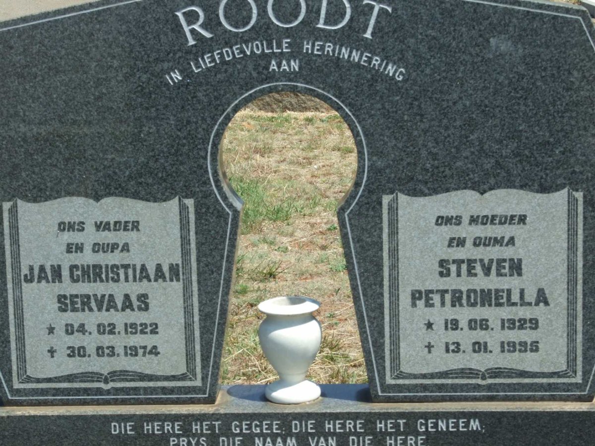 ROODT Jan Christiaan Servaas 1922-1974 &amp; Steven Petronella 1929-1995