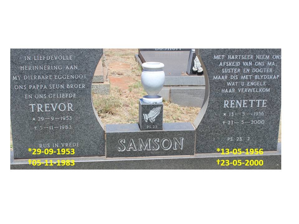 SAMSON Trevor 1953-1983 &amp; Renette 1956-2000