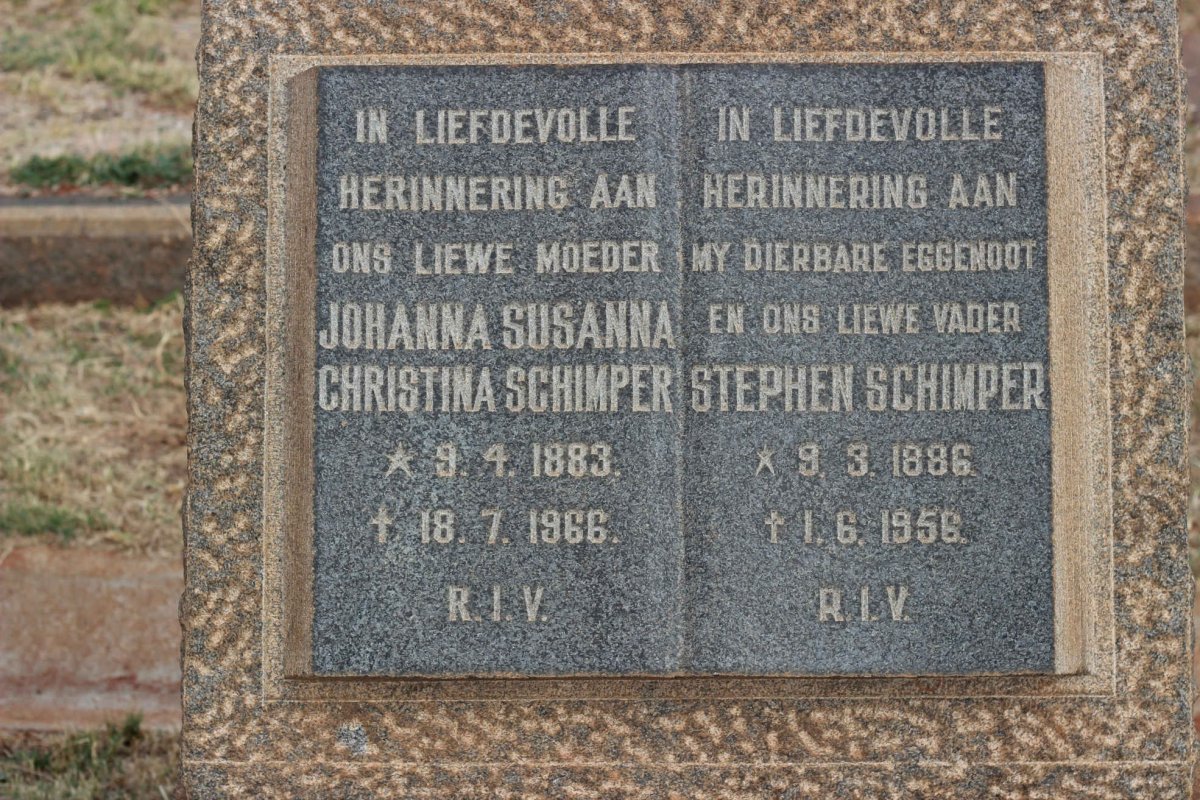 SCHIMPER Stephen 1886-1956 &amp; Johanna Susanna Christina 1883-1966