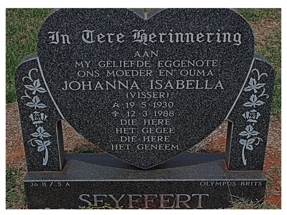 SEYFFERT Johanna Isabella nee VISSER 1930-1988