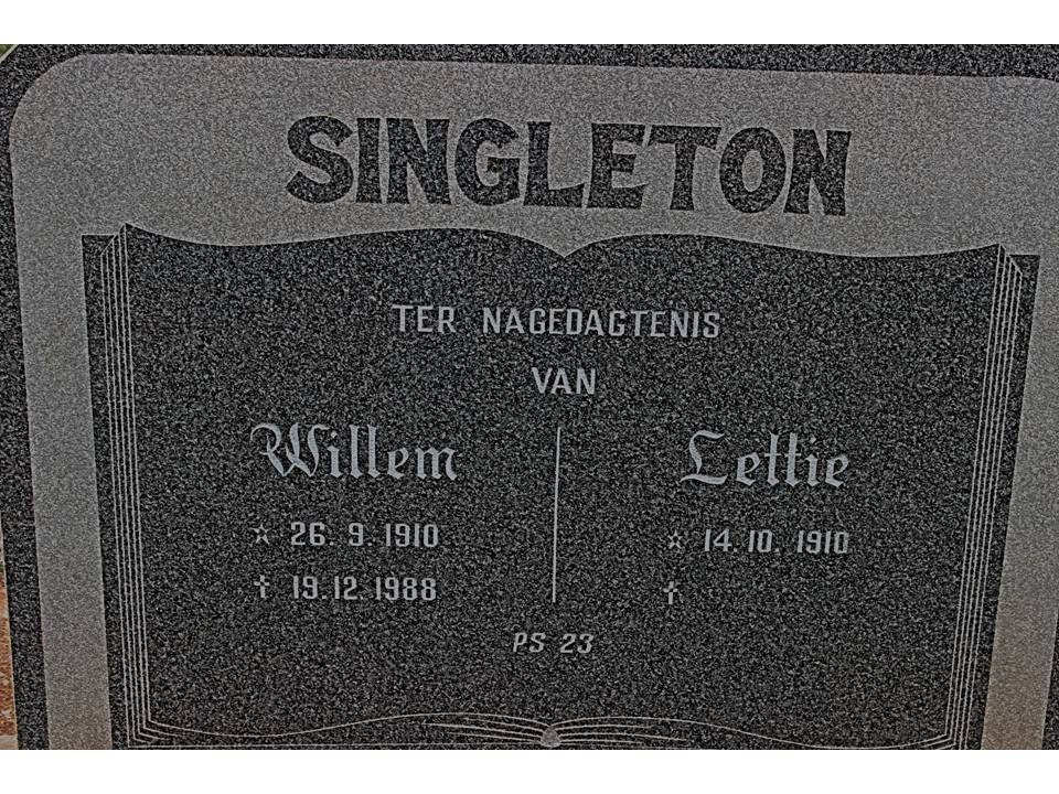 SINGLETON Willem 1910-1988 &amp; Lettie 1910-