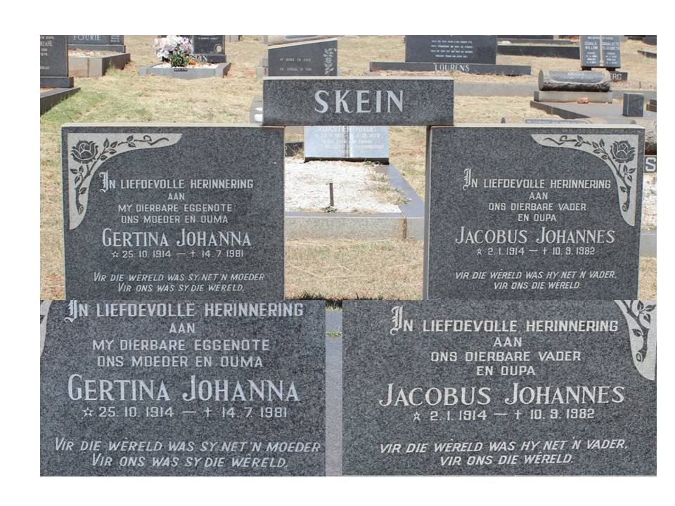 SKEIN Jacobus Johannes 1914-1982 &amp; Gertina Johanna 1914-1981