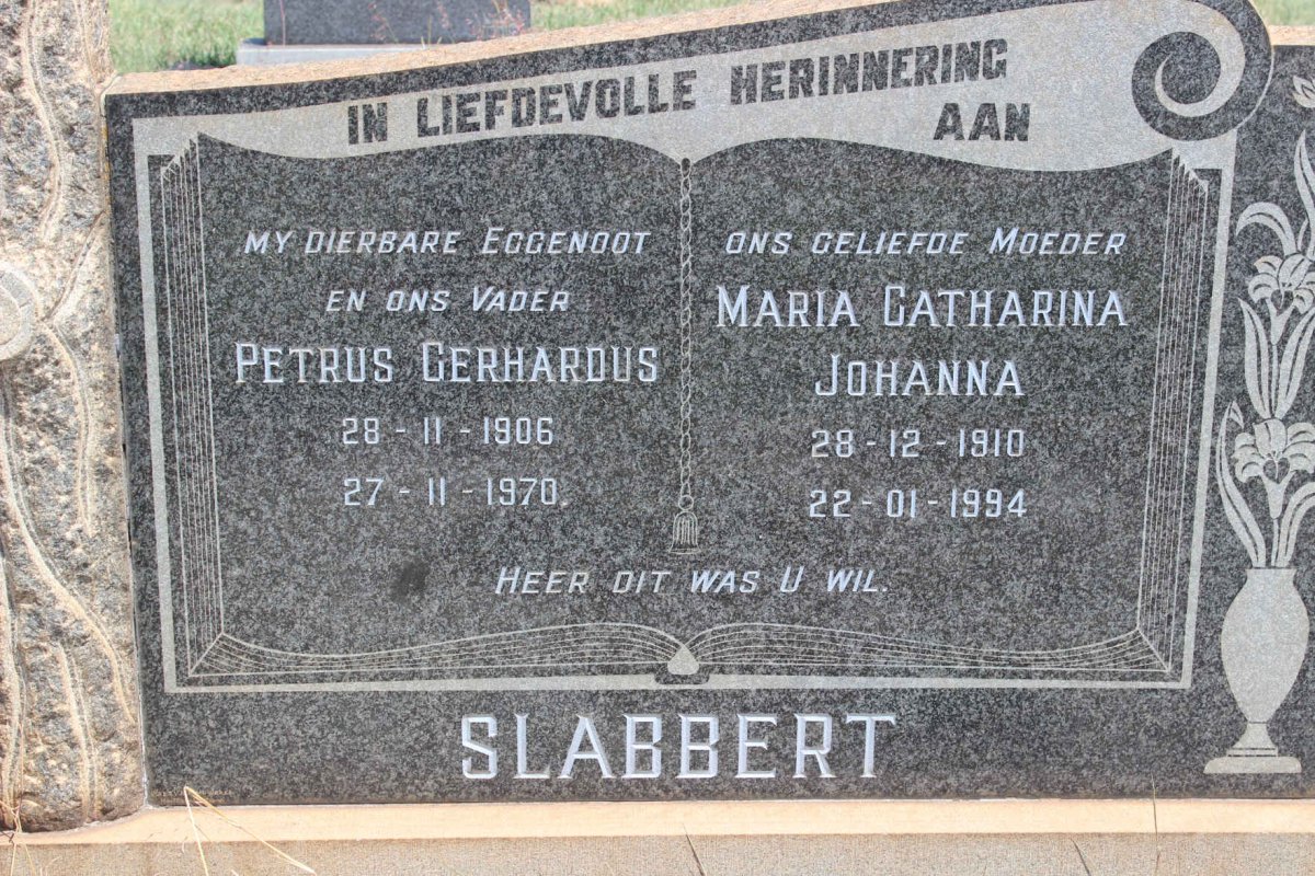 SLABBERT Petrus Gerhardus 1906-1970 &amp; Maria Catharina Johanna 1910-1994