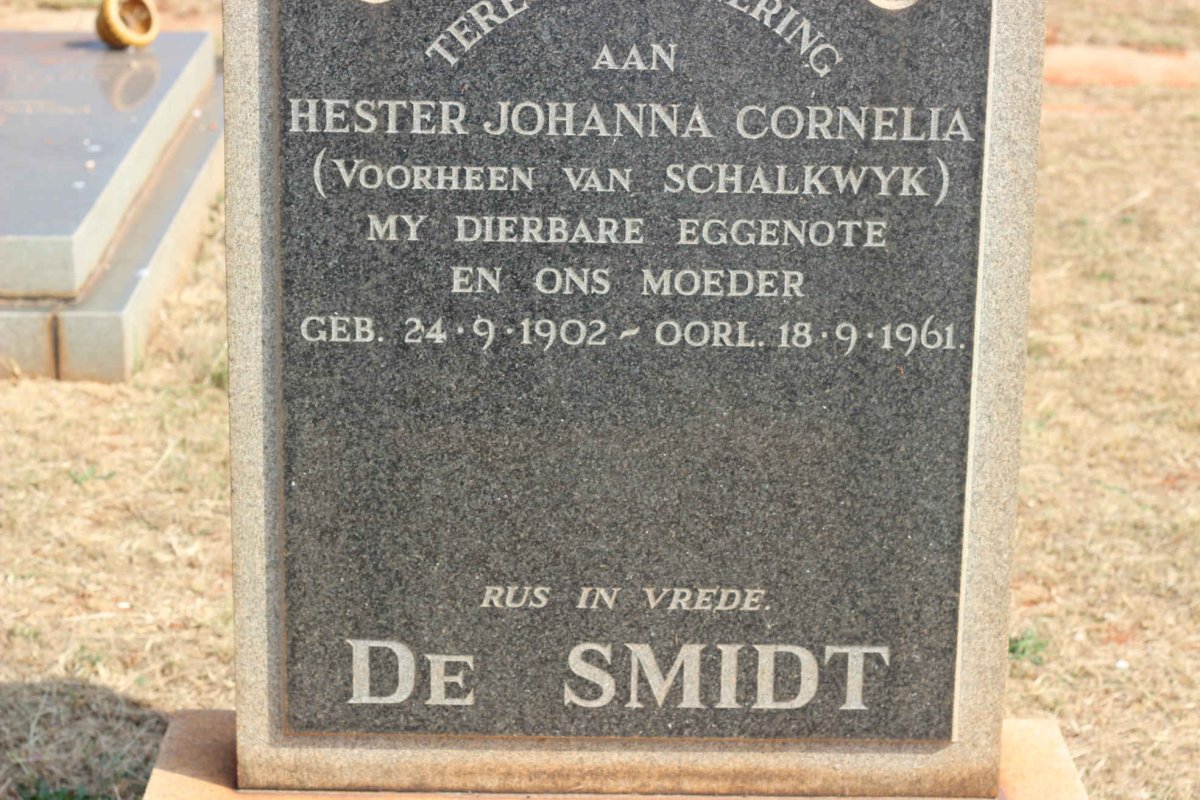SMIDT Hester Johanna Cornelia, de voorheen VAN SCHALKWYK 1902-1961