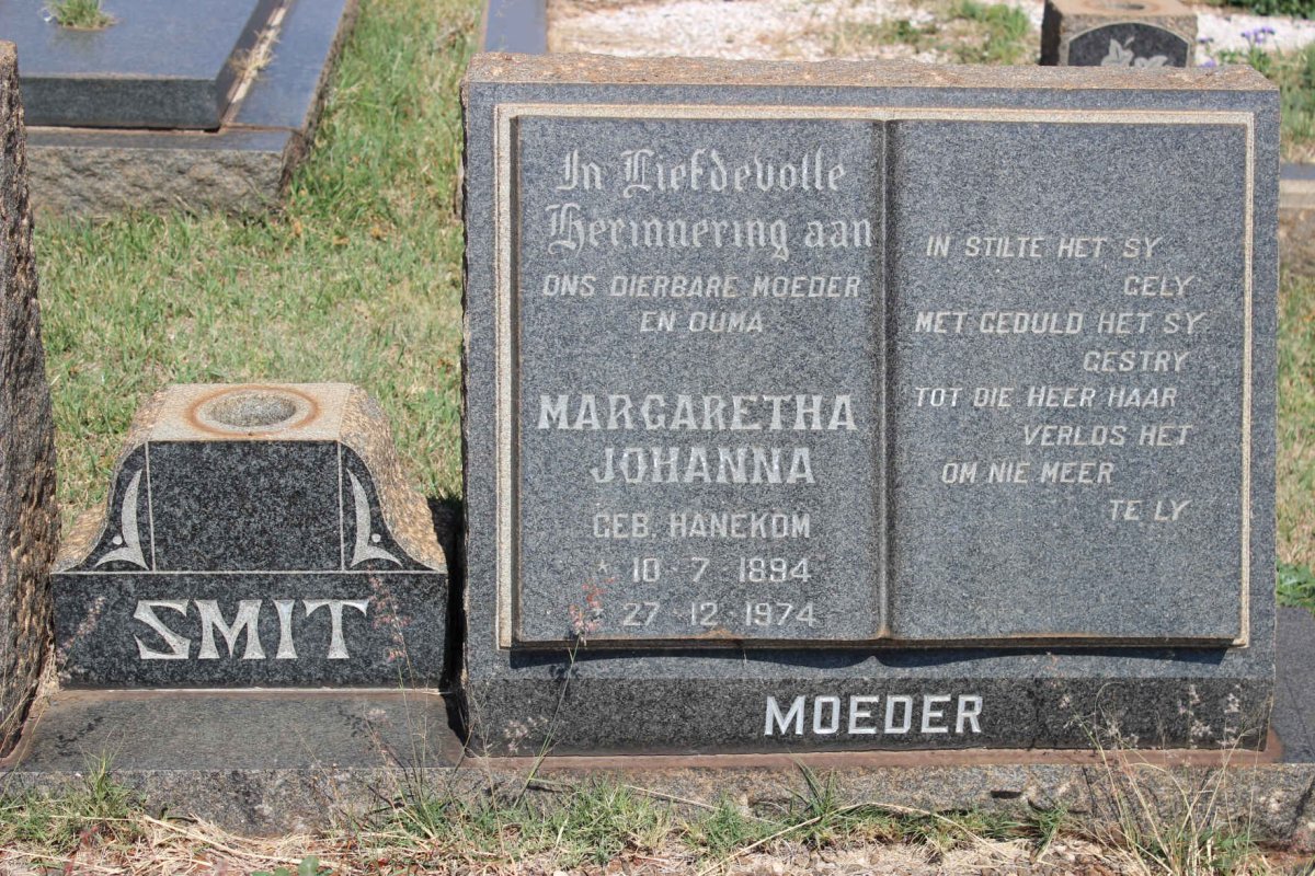 SMIT Margaretha Johanna nee HANEKOM 1894-1974