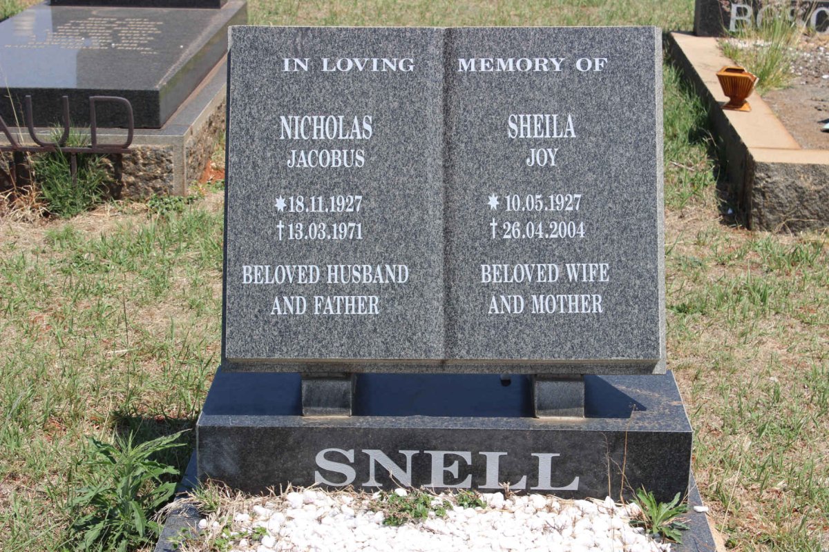 SNELL Nicholas Jacobus 1927-1971 &amp; Sheila Joy 1927-2004