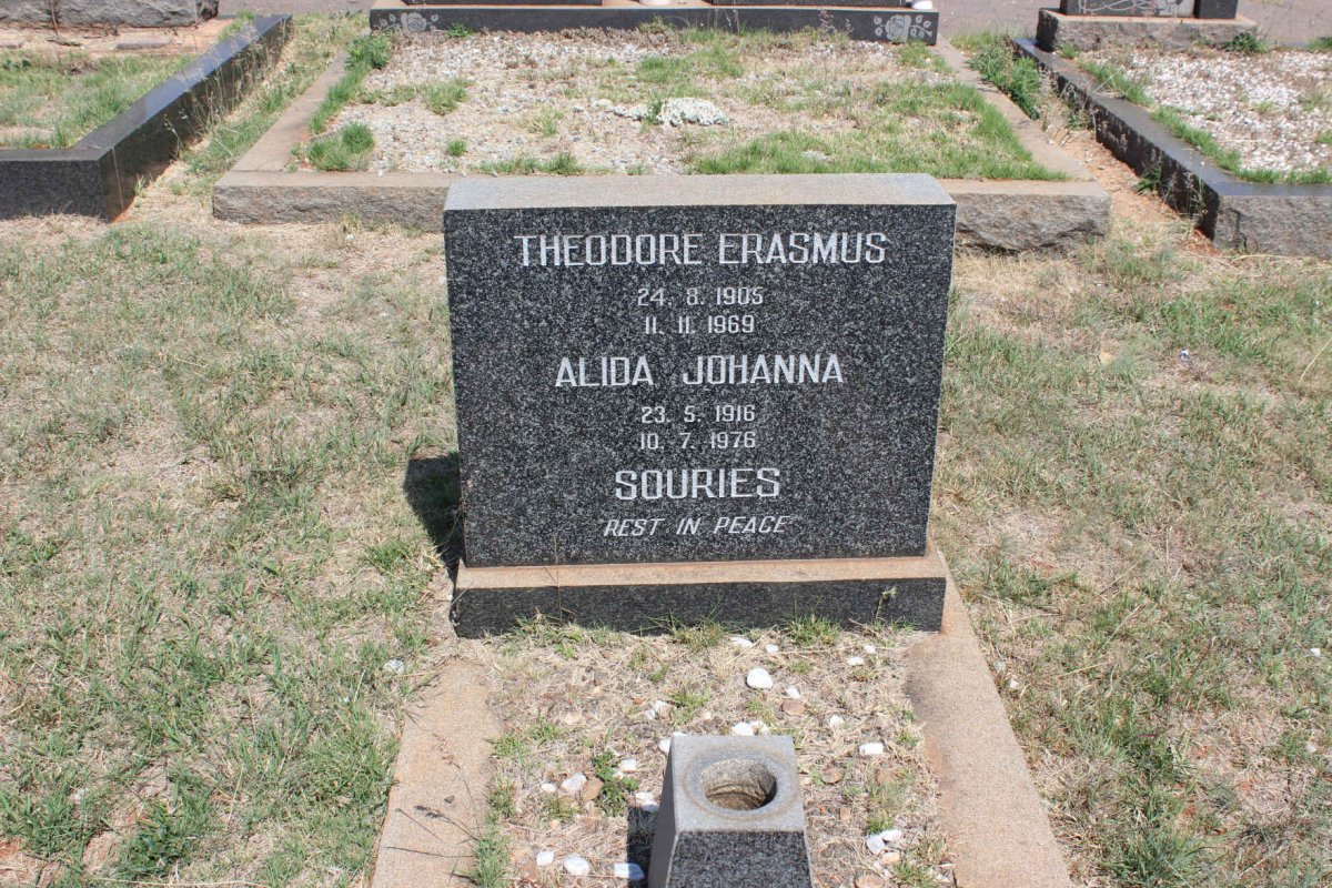 SOURIES Theodore Erasmus 1905-1969 &amp; Alida Johanna 1916-1976