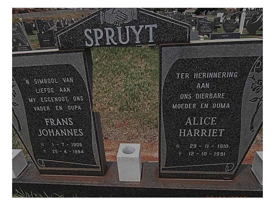 SPRUYT Frans Johannes 1906-1984 &amp; Alice Harriet 1910-1991