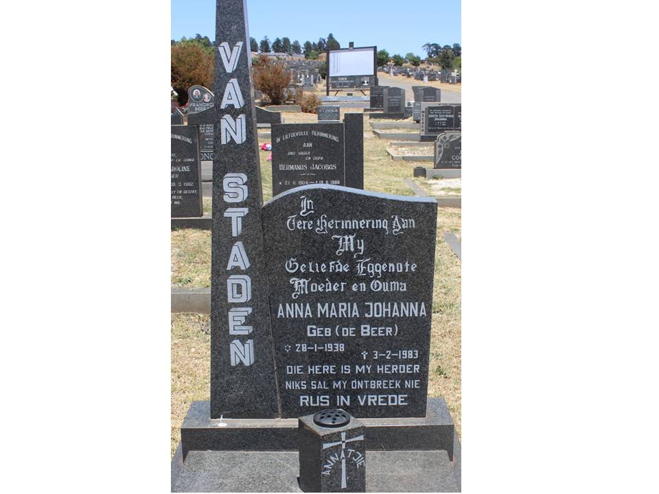 STADEN Anna Maria Johanna, van nee DE BEER 1938-1983