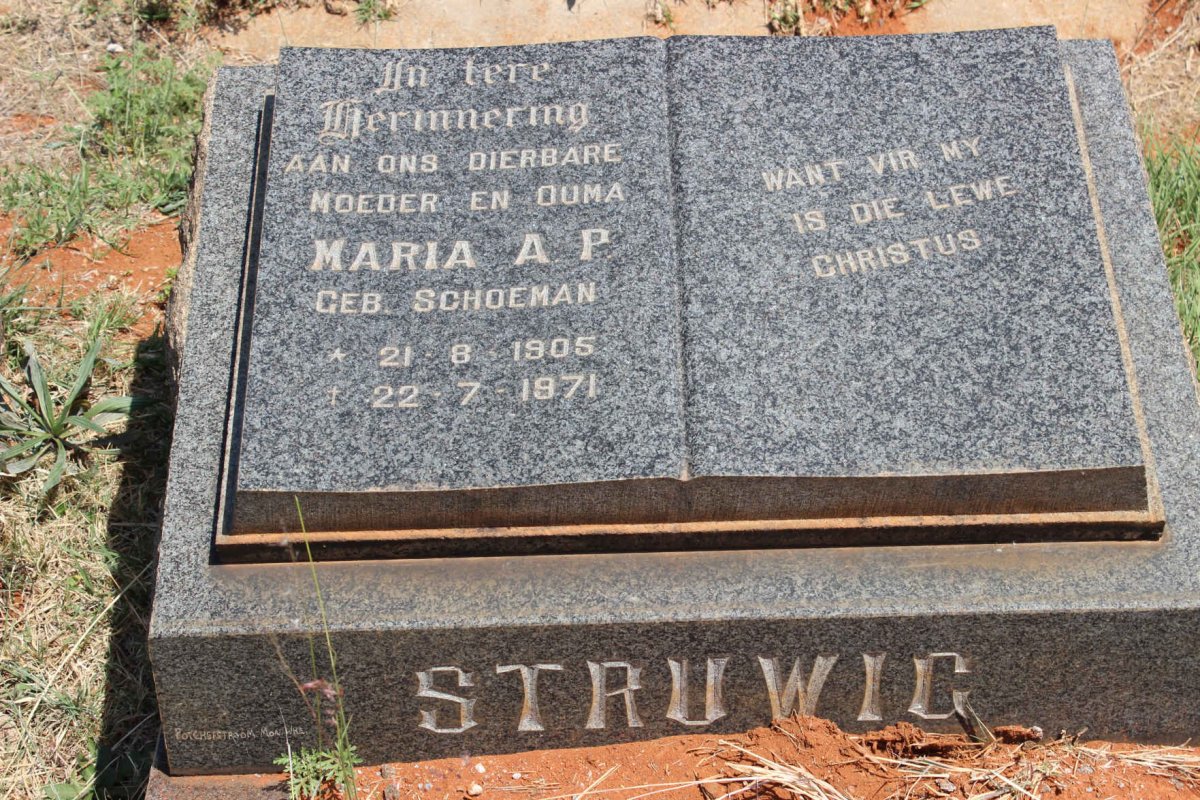 STRUWIG Maria A.P. nee SCHOEMAN 1905-1971