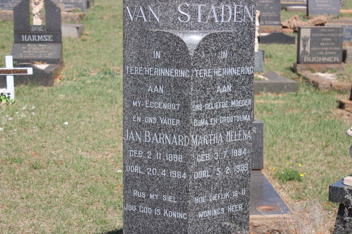 STADEN Jan Barnard, van 1898-1964 &amp; Martha Helena 1894-1989