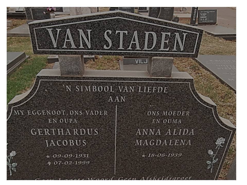 STADEN Gerthardus Jacobus, van 1931-1999 &amp; Anna Alida Magdalena 1939-