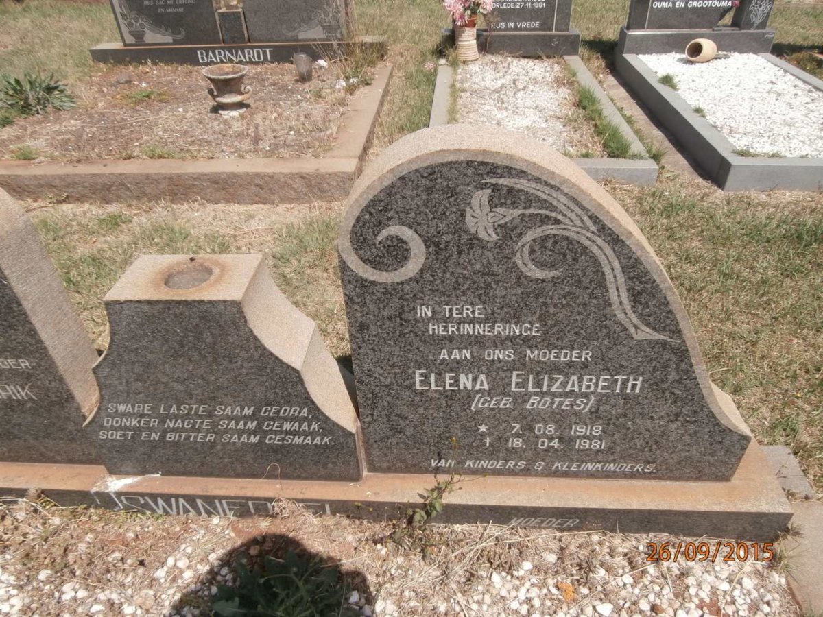 SWANEPOEL Elena Elizabeth nee BOTES 1918-1981
