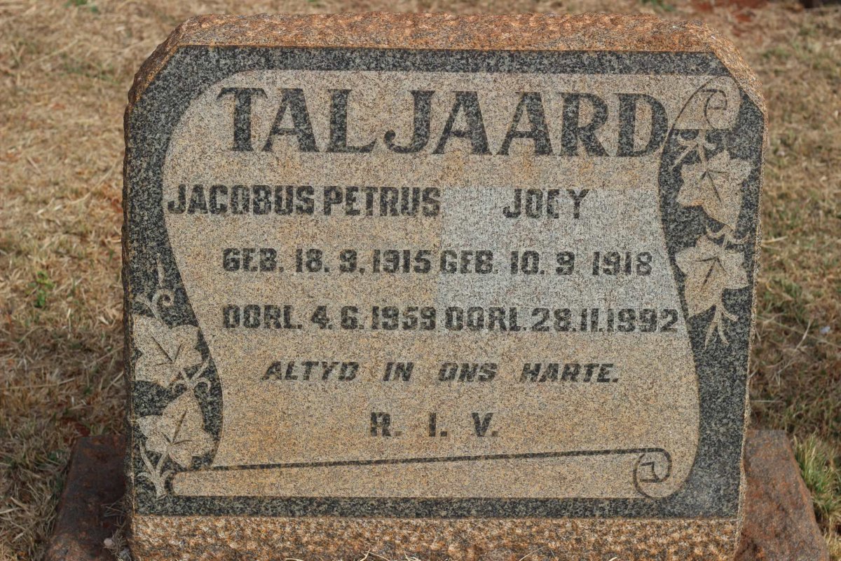 TALJAARD Jacobus Petrus 1915-1959 &amp; Joey 1918-1992