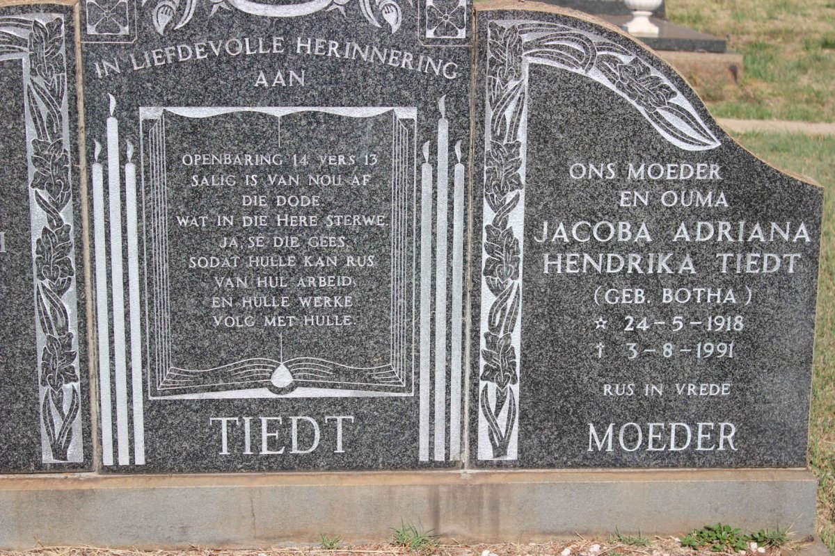 TIEDT Jacoba Adriana Hendrika nee BOTHA 1918-1991