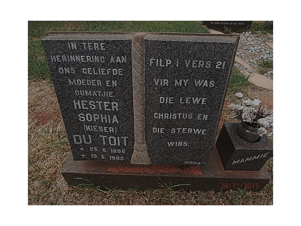 TOIT Hester Sophia, du nee KIESER 1896-1982
