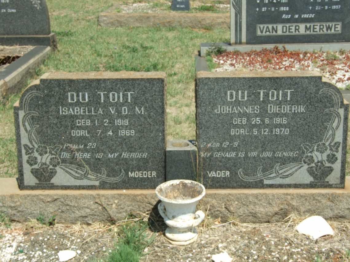 TOIT Johannes Diederik, du 1916-1970 &amp; Isabella V.D. M. 1919-1969