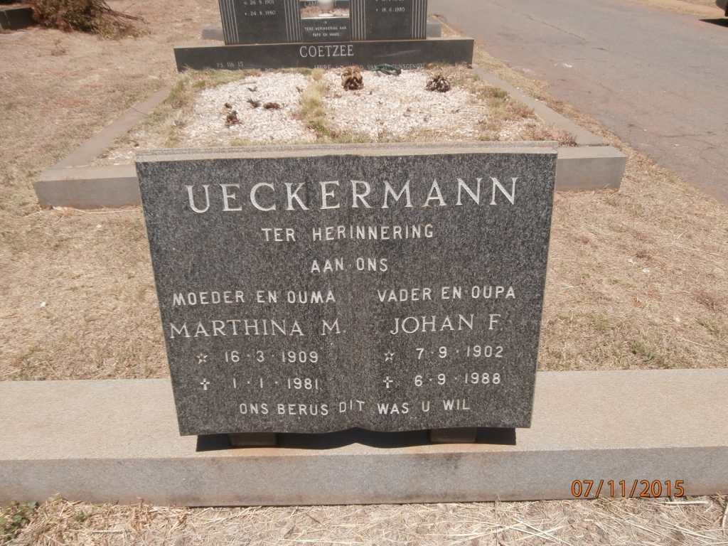 UECKERMANN Johan F. 1902-1988 &amp; Marthina M. 1909-1981