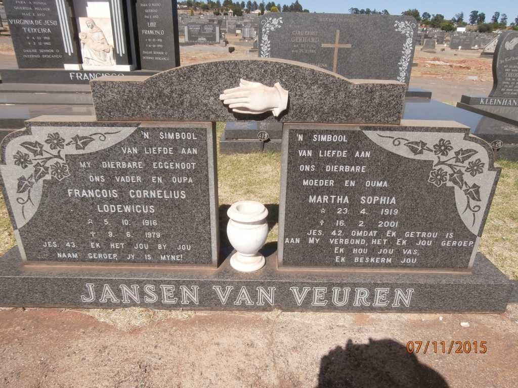 VEUREN Francois Cornelius Lodewicus, Jansen van 1916-1979 &amp; Martha Sophia 1919-2001