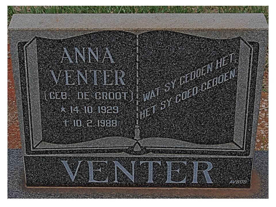 VENTER Anna nee DE GROOT 1929-1988