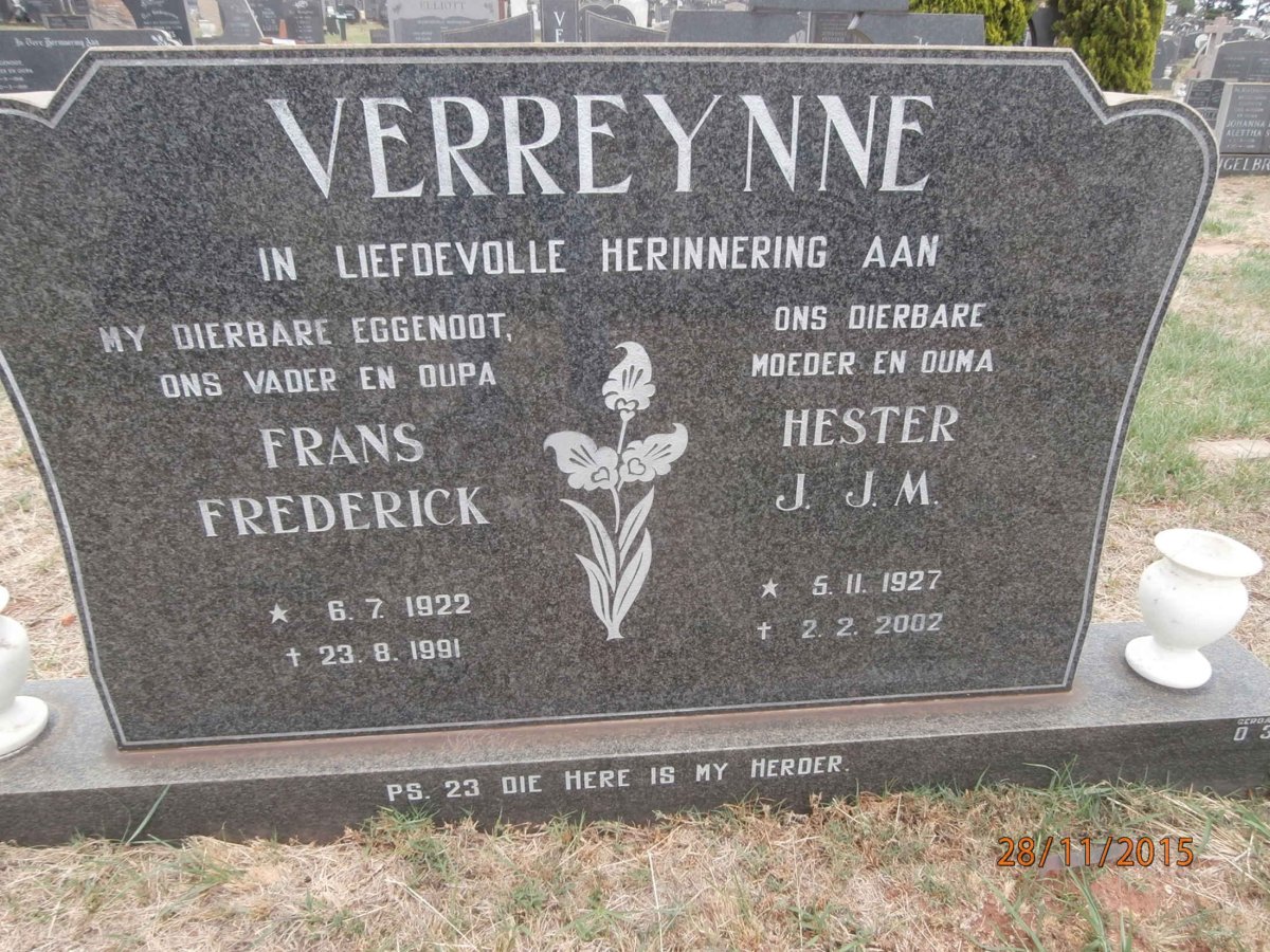 VERREYNE Frans Frederick 1922-1991 &amp; Hester J.J.M. 1927-2002