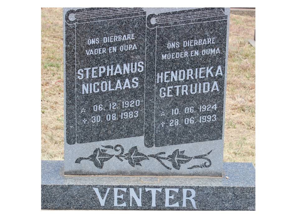 VENTER Stephanus Nicolaas 1920-1983 &amp; Hendrieka Gertruida 1924-1993