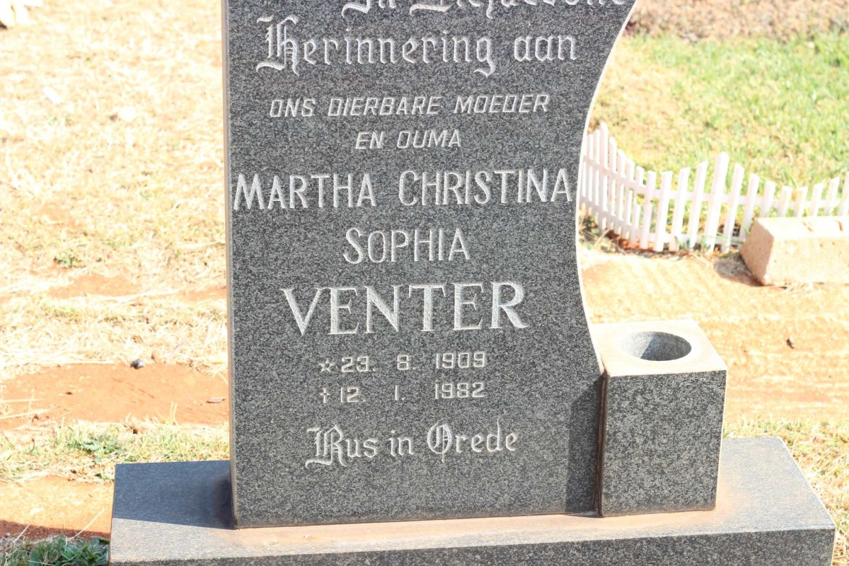 VENTER Martha Christina Sophia 1909-1982