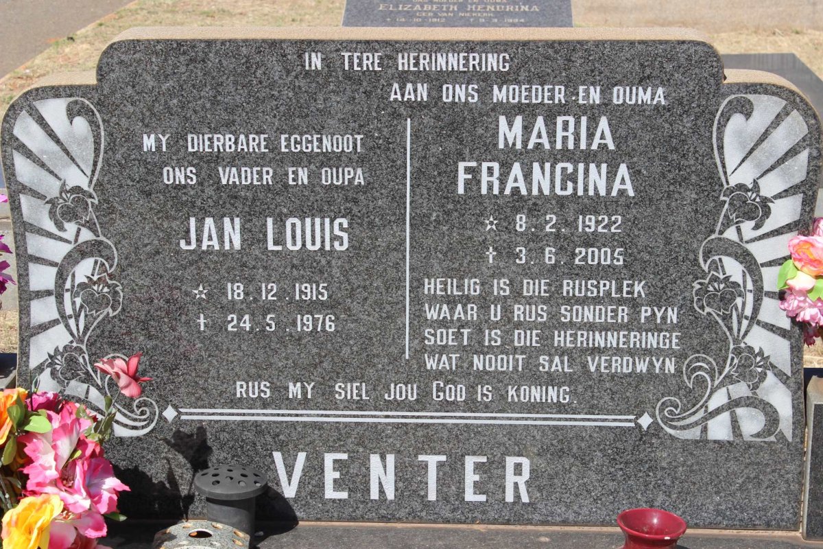 VENTER Jan Louis 1915-1976 &amp; Maria Francina 1922-2005