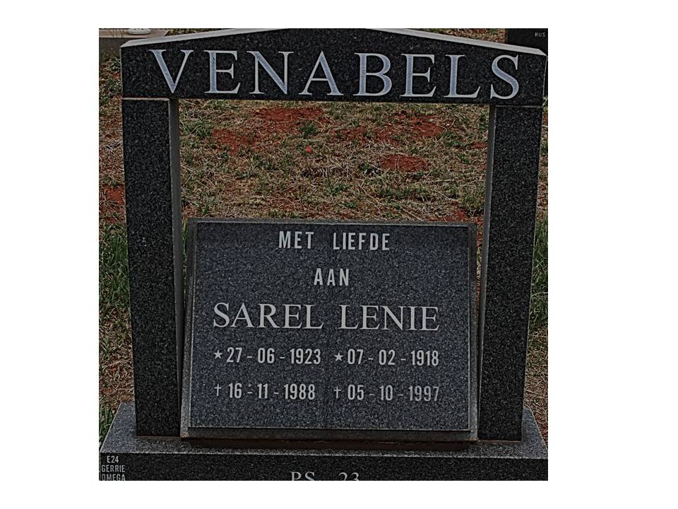 VENABELS Sarel 1923-1988 &amp; Lenie 1918-1997