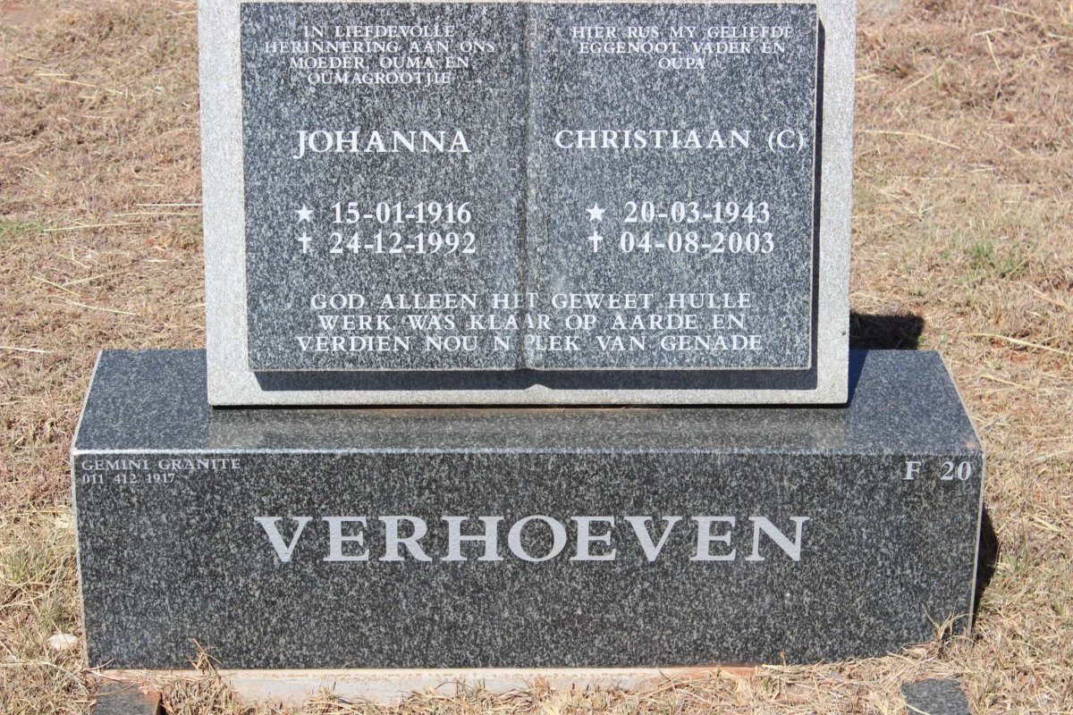 VERHOEVEN Christiaan C. 1943-2003 &amp; Johanna 1916-1992