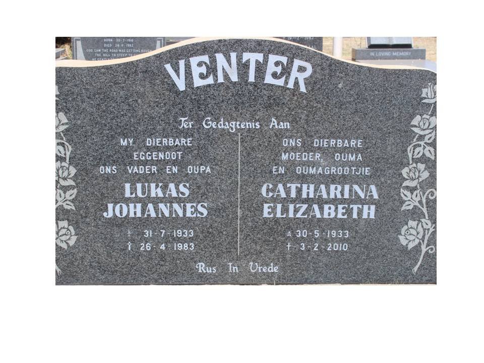 VENTER Lukas Johannes 1933-1983 &amp; Catharina Elizabeth 1933-2010