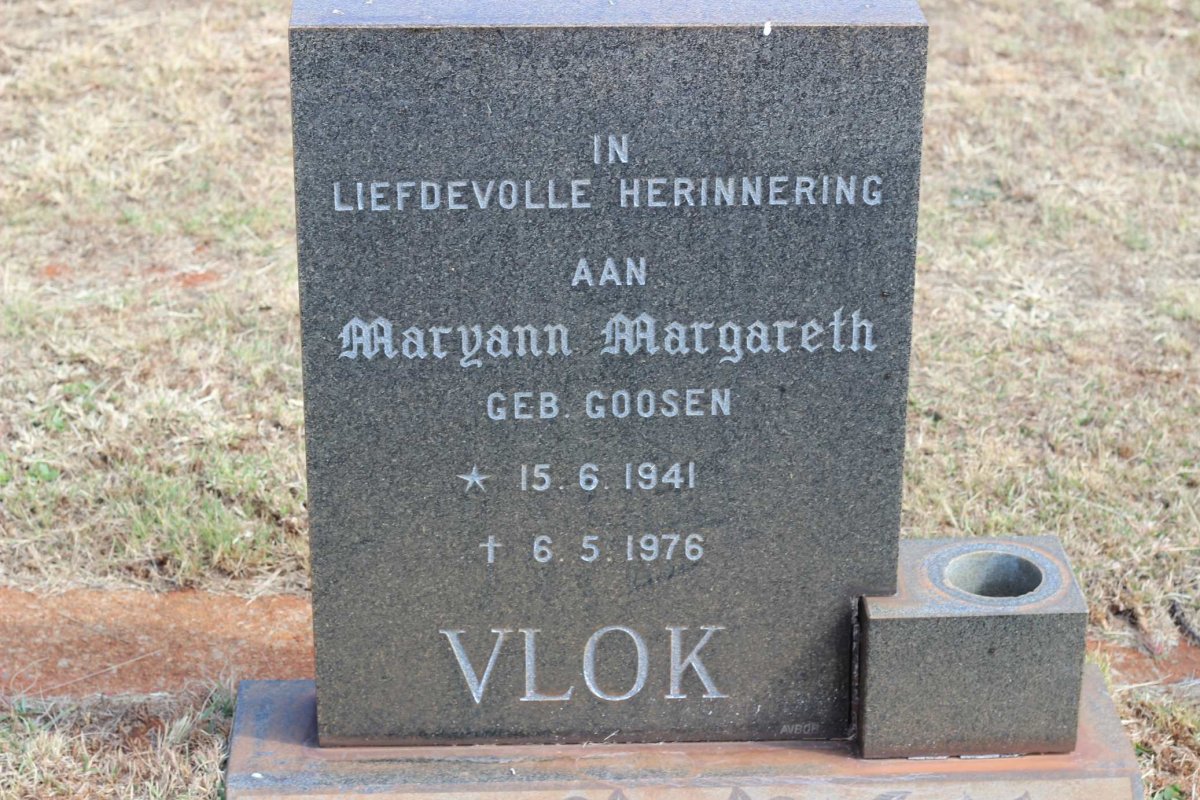 VLOK Maryann Margareth nee GOOSEN 1941-1976