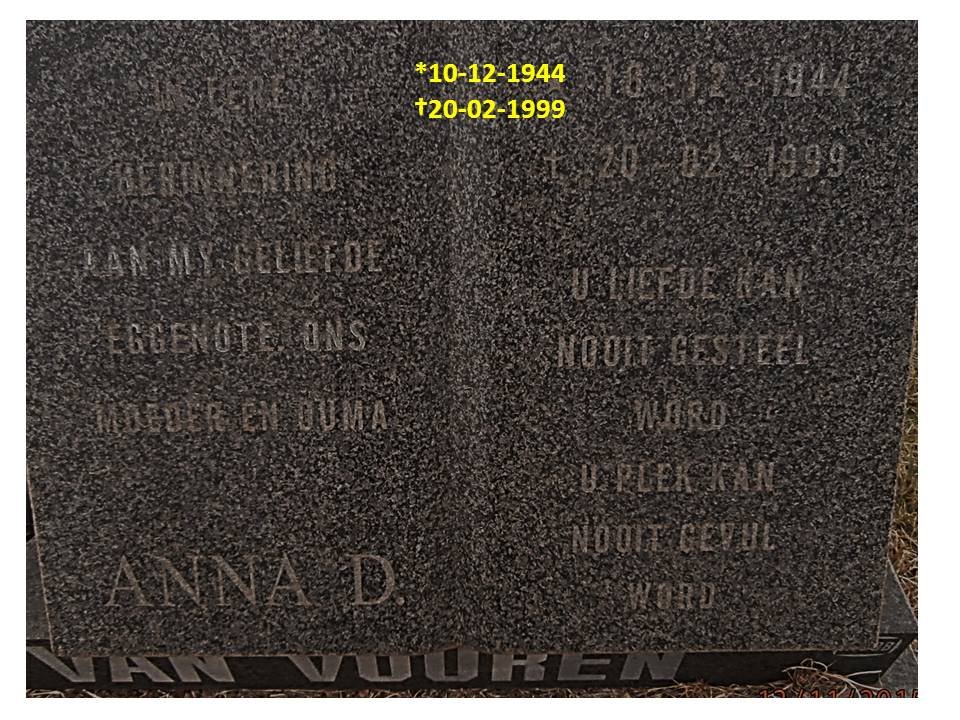 VUUREN Anna D., van 1944-1999