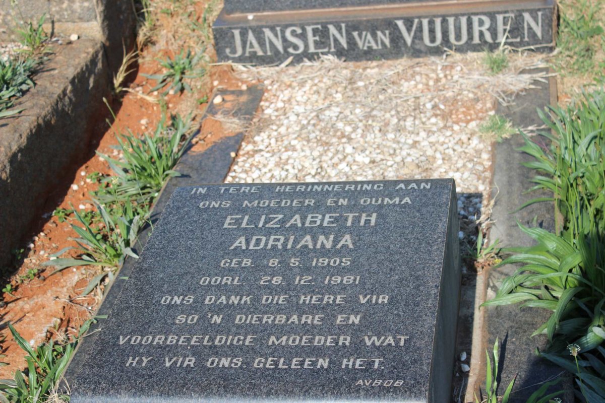 VUUREN Elizabeth Adriana, Jansen van 1905-1981