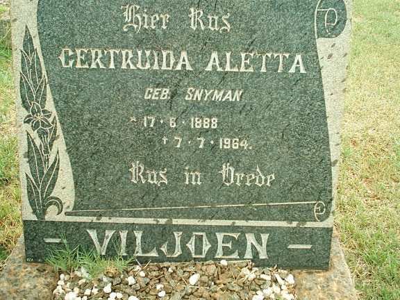 VILJOEN Gertruida Aletta nee SNYMAN 1888-1964