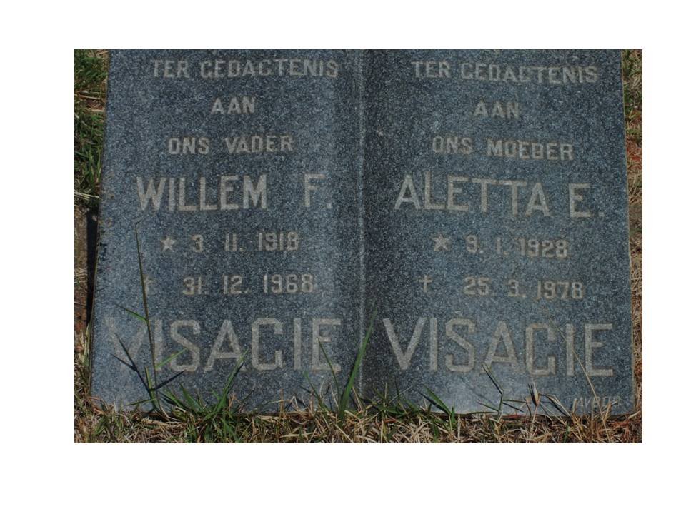 VISAGIE Willem F. 191?-1968 &amp; Aletta E. 1928-1978