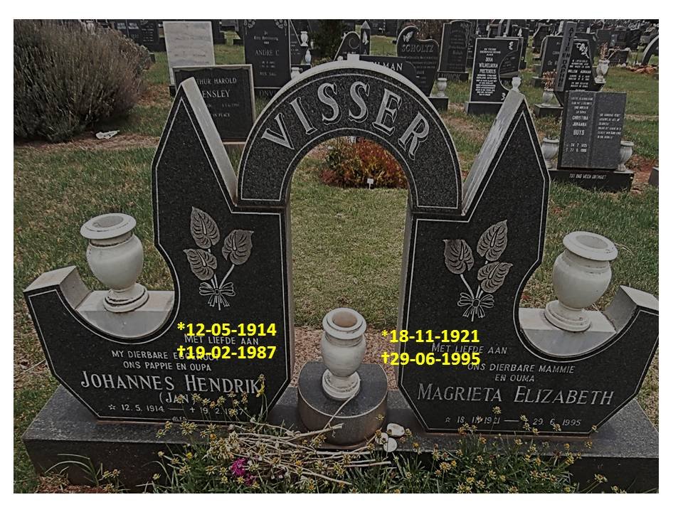 VISSER Johannes Hendrik 1914-1987 &amp; Magrieta Elizabeth 1921-1995