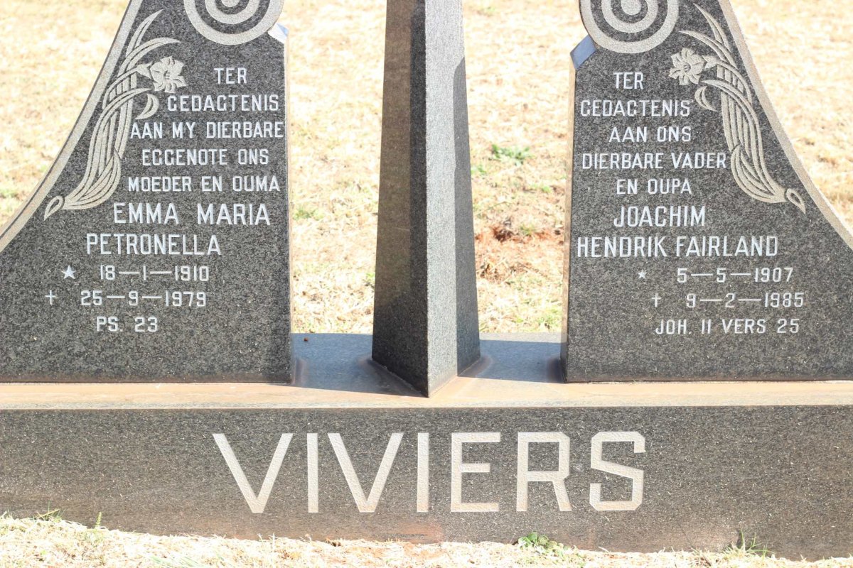 VIVIERS Joachim Hendrik Fairland 1907-1985 &amp; Emma Maria Petronella 1910-1979